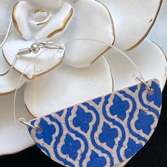 Moroccan Design Cork & Clear Acrylic Circular Drop Earrings NWT - Picture 10 of 11